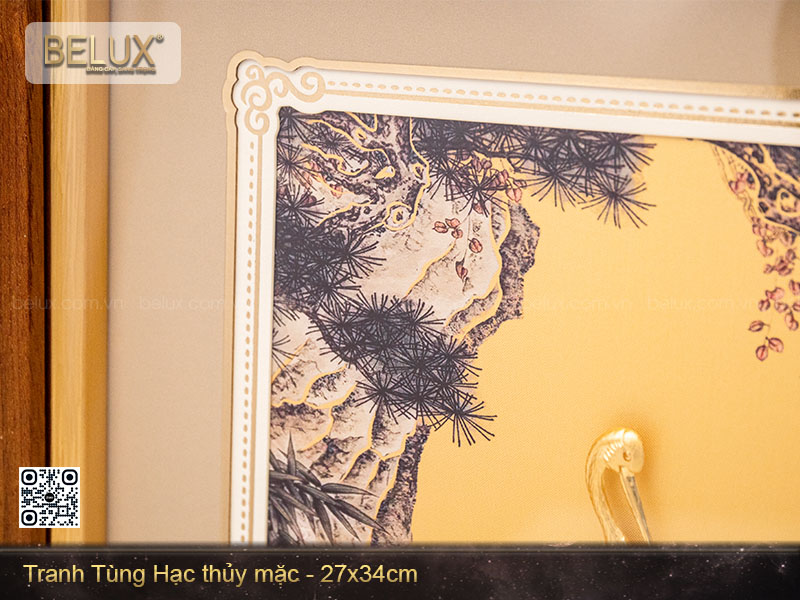Tranh tùng hạc thủy mặc dát vàng kt 34x27cm&nbsp;